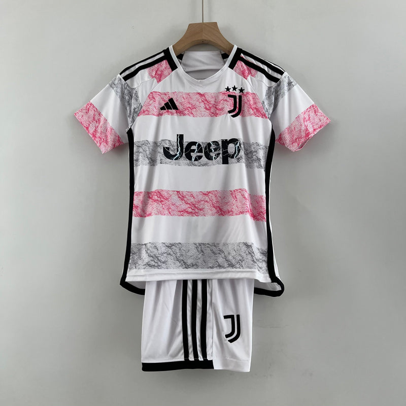 Kit Infantil Juventus II 23/24 - Preto, Branco e Rosa