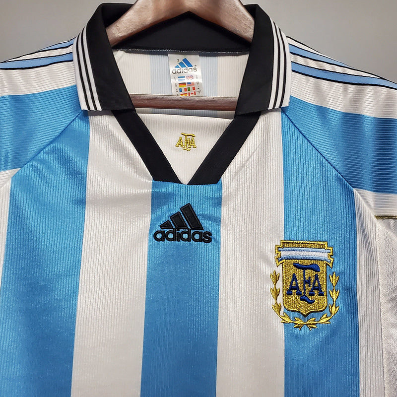 Camisola Seleção Argentina Retrô 1998 Azul e Branca -