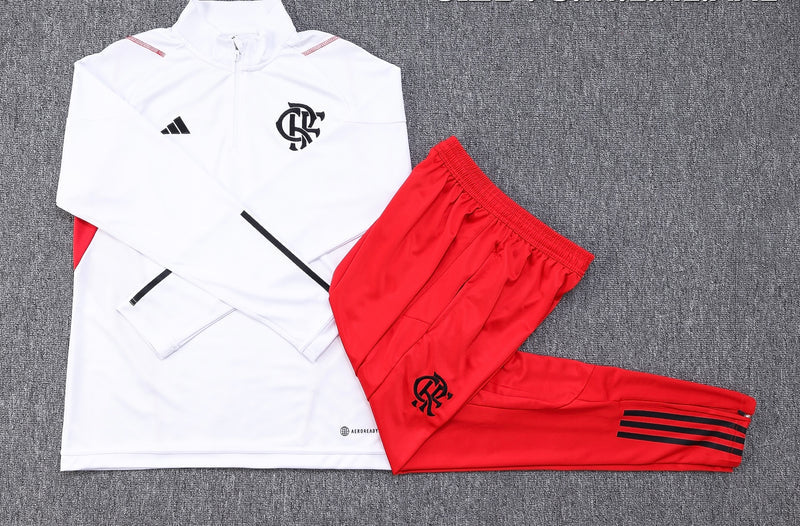 Fato de Treino Flamengo 23/24 Branco e Vermelho Com Ziper