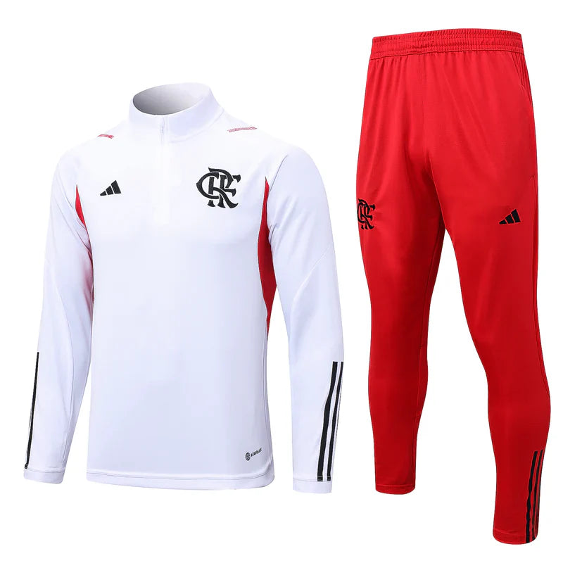 Fato de Treino Flamengo 23/24 Branco e Vermelho Com Ziper